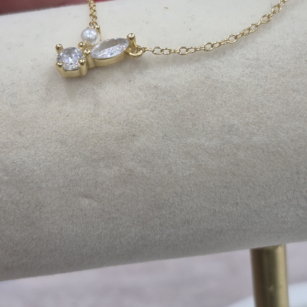 925 14k Gold Vermeil Pearl White Topaz Cz Necklace